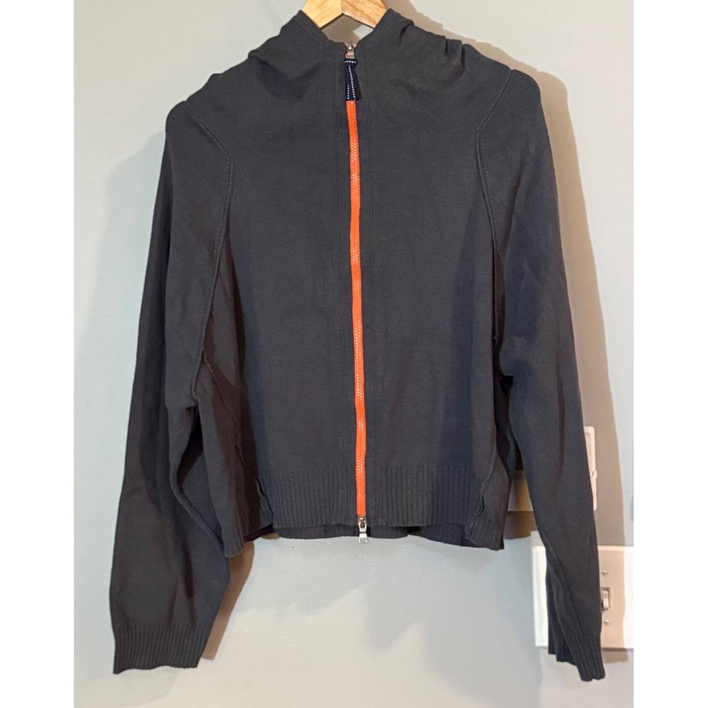 Free People Dark Gray Cropped Zip Up Hoodie Sweater L